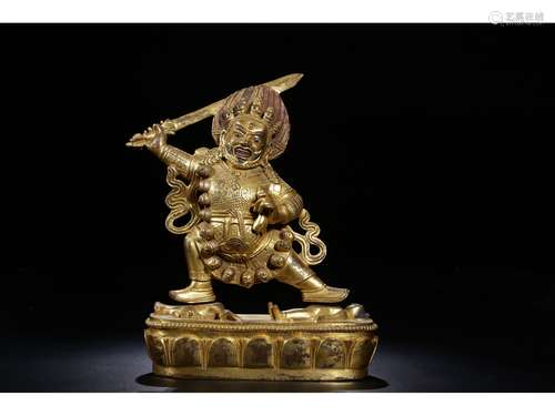 A GILT-BRONZE FIGURE OF VAISHRAVANA