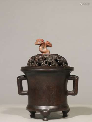 A BRONZE CENSER AND ZITAN COVER