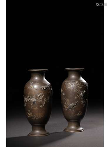 A PAIR OF PARCEL-GILT VASES