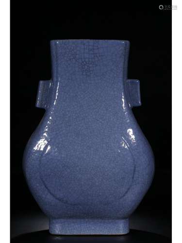 A LIGHT BLUE-GLAZED FACETED VASE, QIANLONG MARK