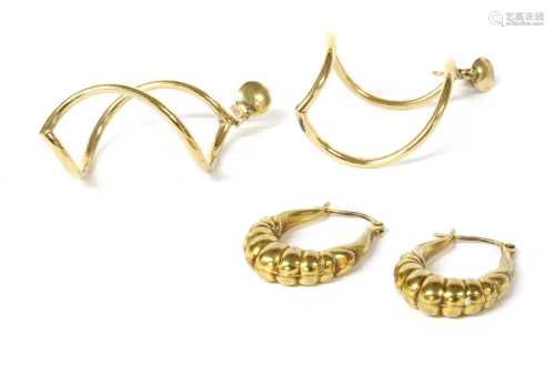A pair of gold hollow twist form drop earrings,