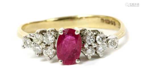 A 9ct gold ruby and diamond eleven stone ring,