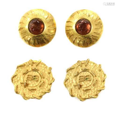 Two pairs of gold-plated Balenciaga clip earrings,