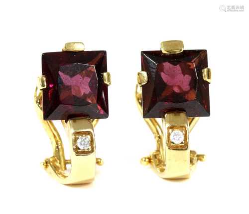 A pair of 18ct gold garnet earrings,