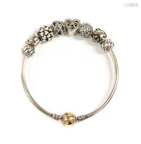 A sterling silver Pandora bangle,