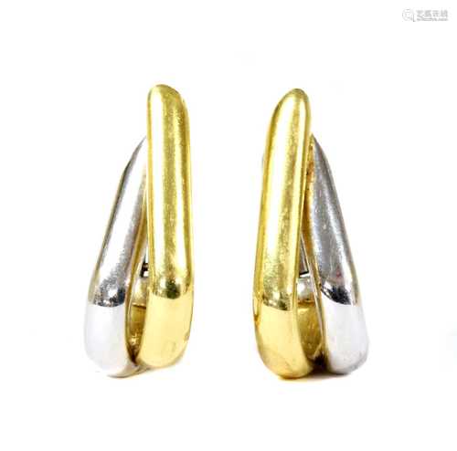 A pair of 18ct white and yellow gold earrings, by Mappin & W...