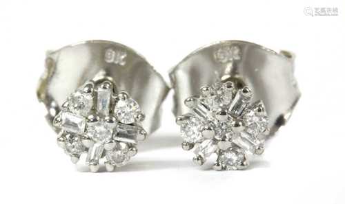 A pair of white gold diamond cluster stud earrings,