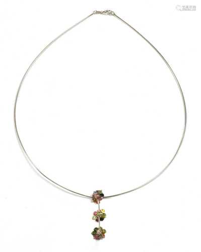 A 9ct white gold assorted gemstone tassel necklace,