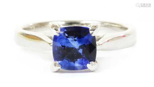 A platinum single stone sapphire ring,