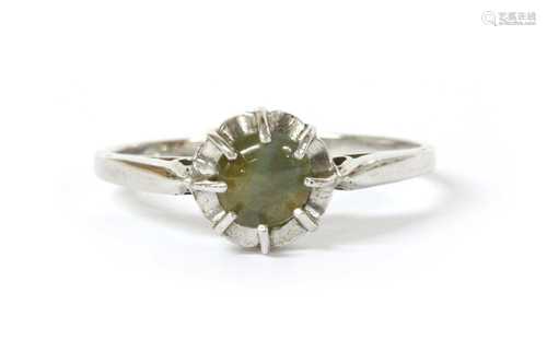 An 18ct white gold single stone cat's eye chrysoberyl ring,