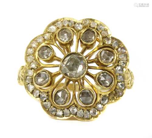 A gold rose cut diamond cluster,