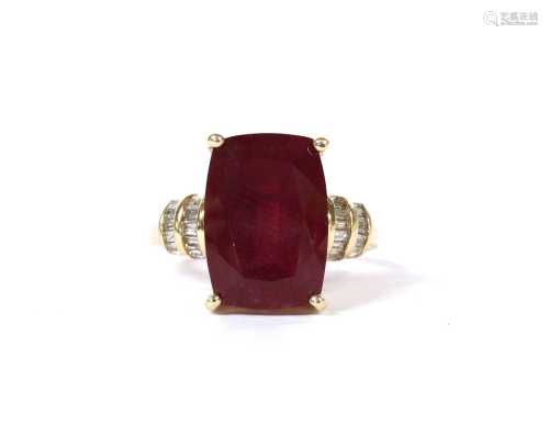 A gold fracture filled ruby and diamond ring,