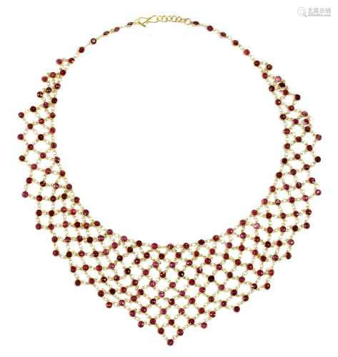 A gold ruby bib-style necklace,