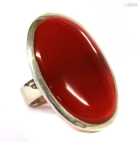 A large silver cornelian ring,