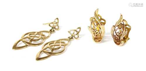 A pair of 9ct gold pierced clip earrings,
