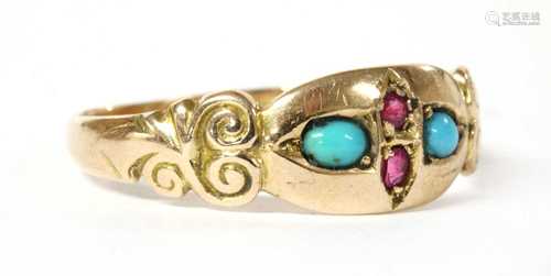 An Edwardian 9ct gold ruby and turquoise ring,