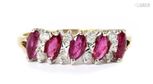 A 9ct gold ruby and diamond half eternity ring,