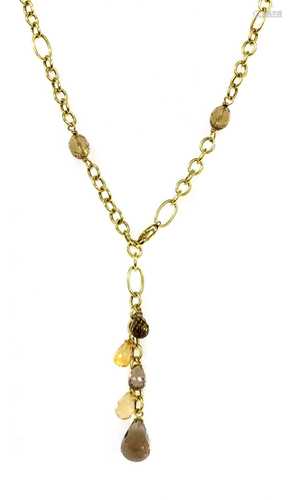 An 18ct gold hollow trace and gemstone 'Y' necklace,