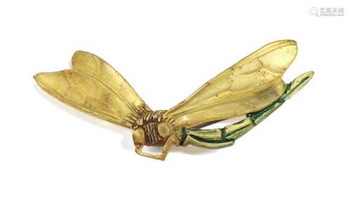 A French Art Nouveau carved horn dragonfly brooch,