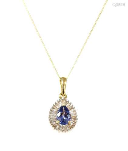 A gold sapphire and diamond cluster pendant,