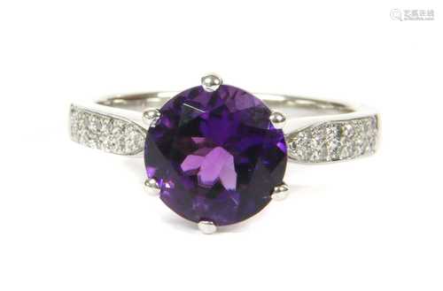 An 18ct white gold amethyst and diamond ring,