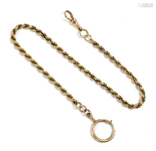 A gold rope link Albert chain,