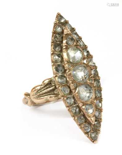 An early 20th century gold navette shaped diamond cluster ri...