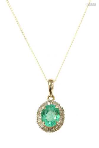 A gold emerald and diamond cluster pendant,