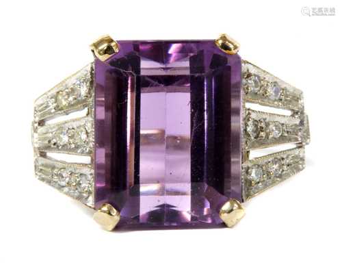 A white gold amethyst and diamond ring,