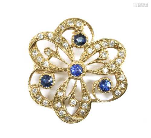 A 9ct gold sapphire and diamond brooch,