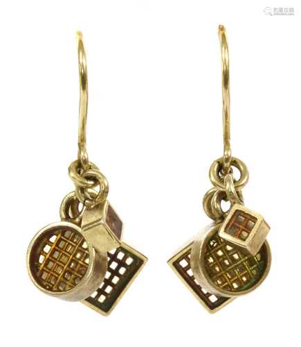 A pair of silver gilt drop earrings,