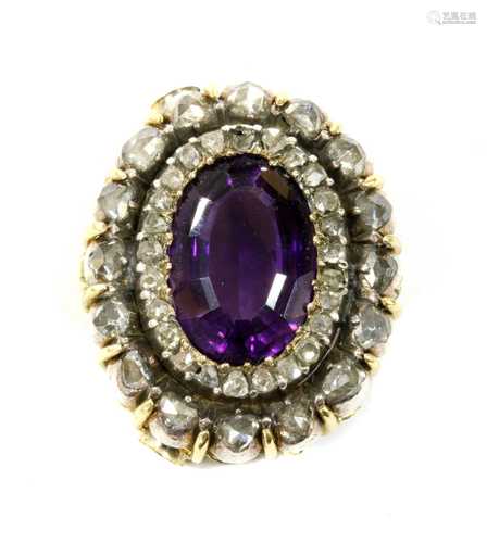 A Victorian amethyst and diamond oval cluster head,