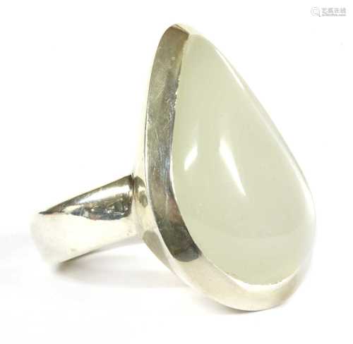 A sterling silver single stone moonstone ring,