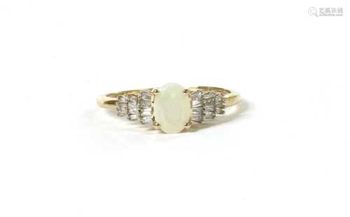 A white gold opal and diamond ring,