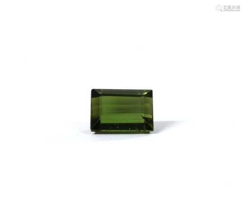 An unmounted rectangular step cut green tourmaline,