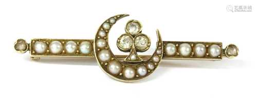 A late Victorian diamond and split pearl crescent brooch,