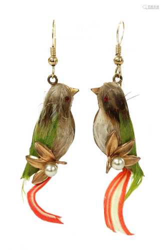 A pair of gilt metal bird drop earrings,