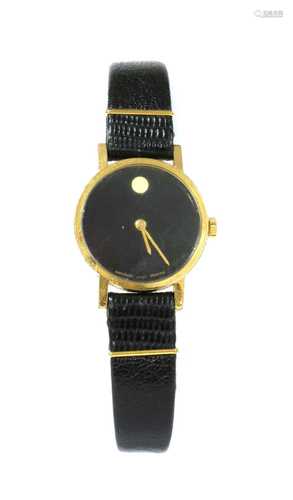 A ladies' gold-plated Movado 'Museum' mechanical strap watch...