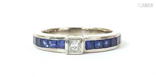 An 18ct white gold diamond and sapphire ring, by Mappin & We...