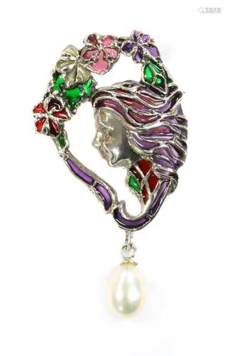 An Art Nouveau style plique-à-jour enamel brooch,