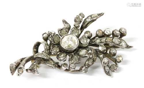 A Dutch silver and gold, rose cut diamond spray brooch,