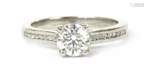 A platinum single stone diamond ring,