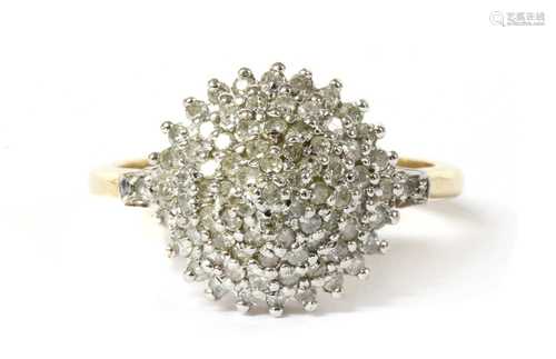 A 9ct gold diamond cluster ring,