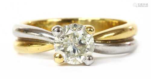 An 18ct two colour gold single stone diamond ring,