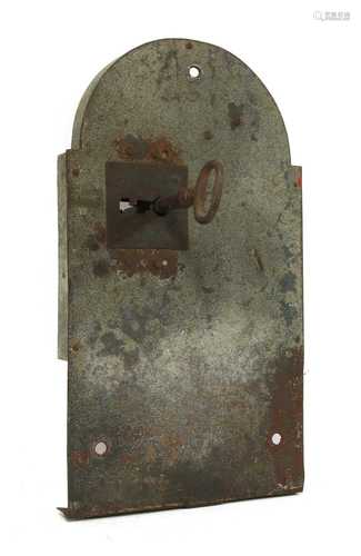 A LARGE STEEL LOCK AND KEY,