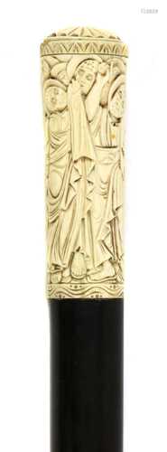 AN IVORY-MOUNTED WALKING CANE,