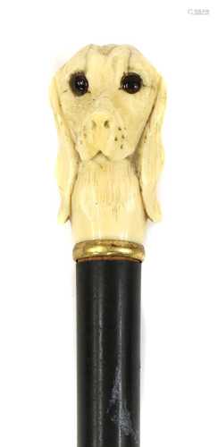 AN IVORY-MOUNTED WALKING CANE,