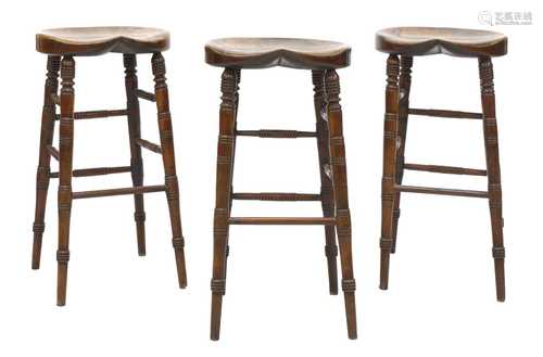 Three Victorian beechwood bar stools,