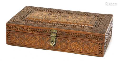 A Persian Qajar carved fruitwood box,