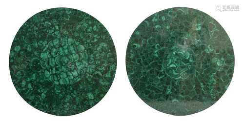 A near pair of malachite tabletops,